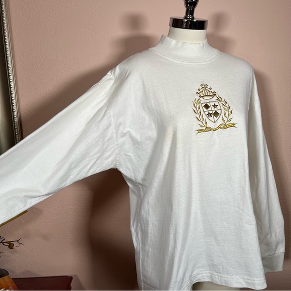 Vintage 1980 Icing Oversized Cream Gold Crown Embellished mock neck sweater - Picture 7 of 17